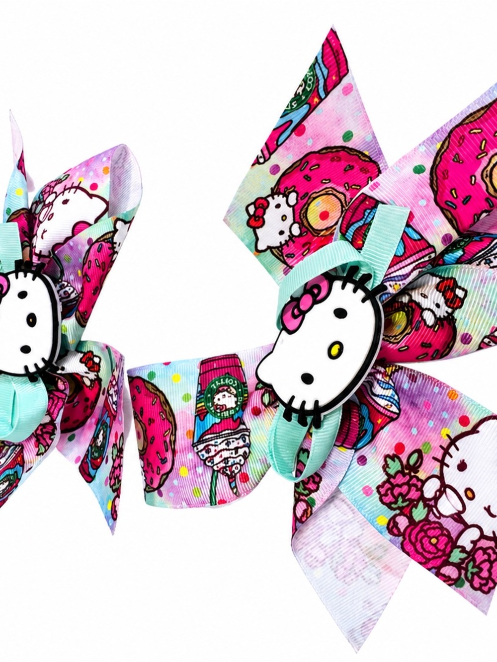 Hello Kitty Pink & Aqua Donut Print Hair Bows